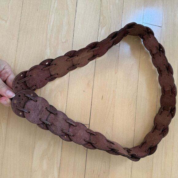 Fossil Dark Brown Leather Concho Western Studded Boho Front Tie Belt L - Picture 9 of 16